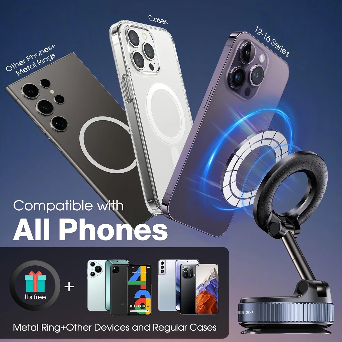 MagSafe Magnetic Suction Cup Car Phone Holder – 360° Adjustable Foldable Mini Phone Mount for iPhone
