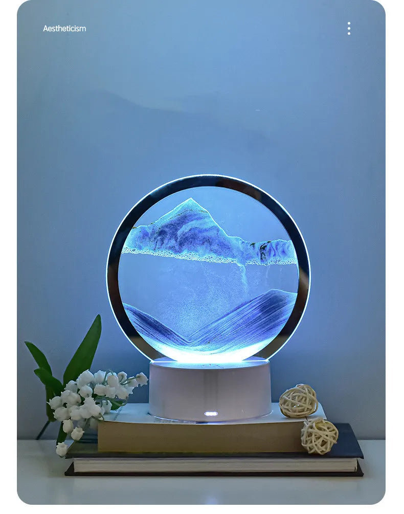3D Quicksand Table Lamp – Hourglass Sand Art Mood Light