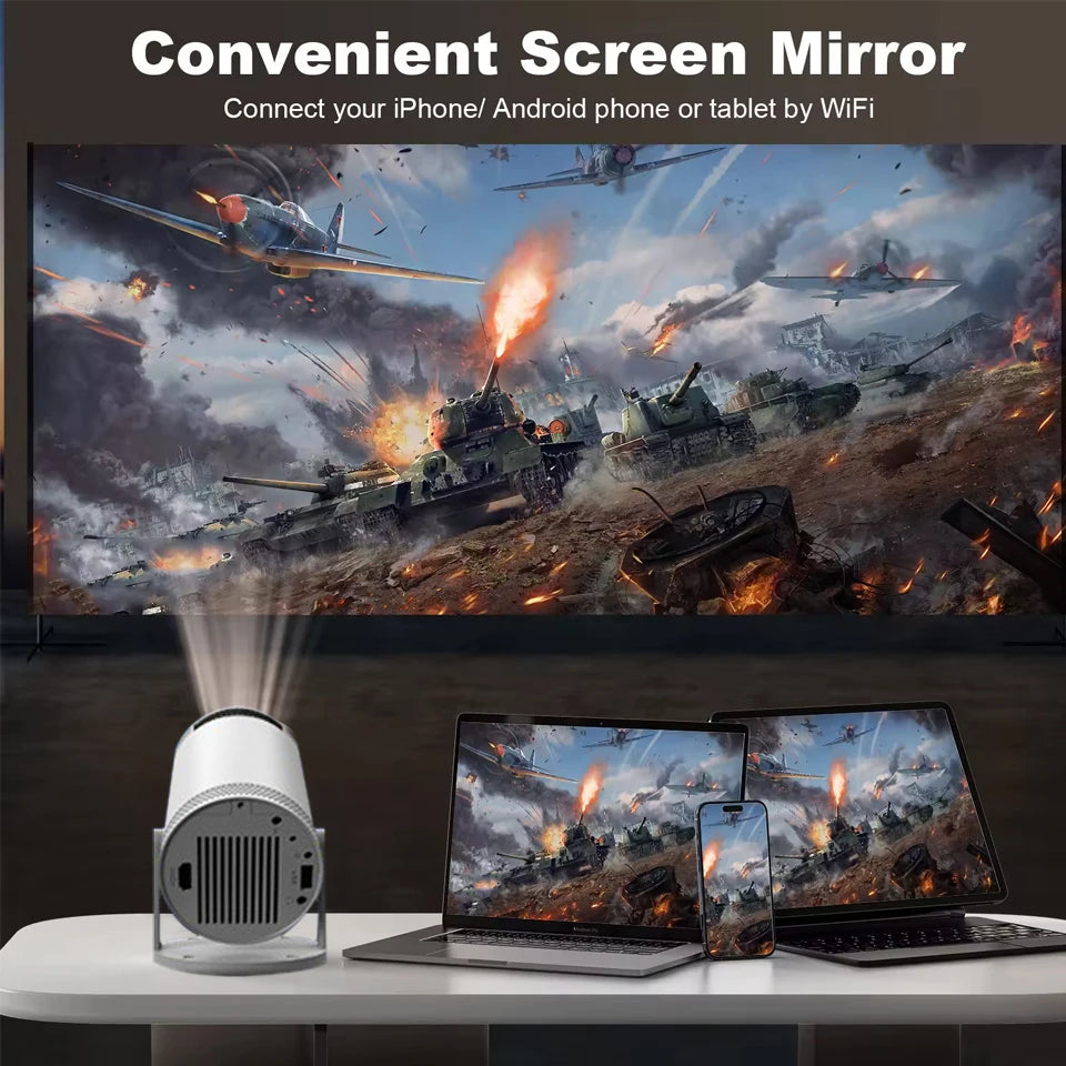 HY300 4K Mini Projector – Android 11 WiFi6 Portable Cinema