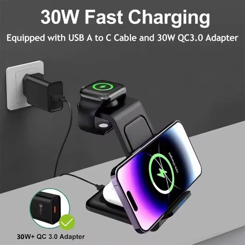 3-in-1 Universal Wireless Charging Station | 30W Fast Charger for iPhone & More