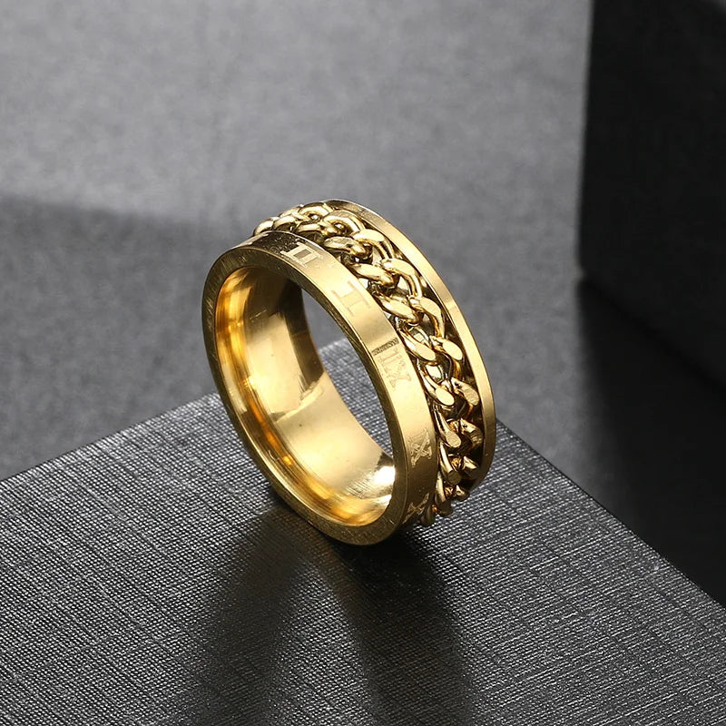 Anxiety Fidget Rings For Men Spining Titanium Stainless Steel Colorfully Spinner Rotatable Chain Jewelry Rotating Rings Men Gift