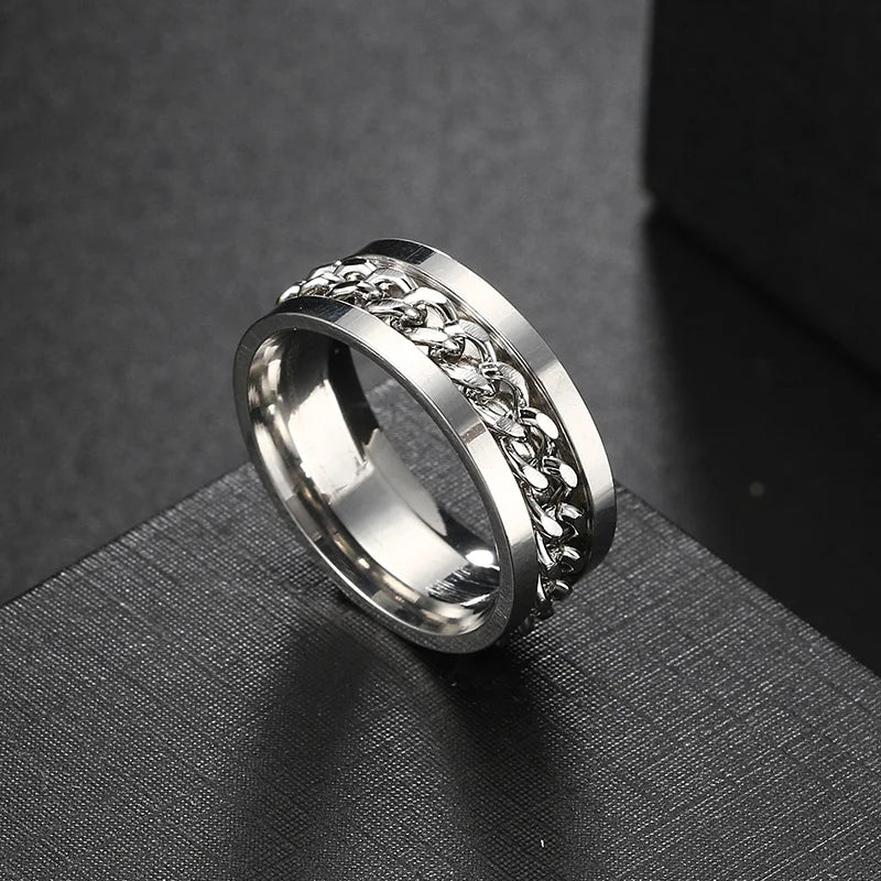Anxiety Fidget Rings For Men Spining Titanium Stainless Steel Colorfully Spinner Rotatable Chain Jewelry Rotating Rings Men Gift
