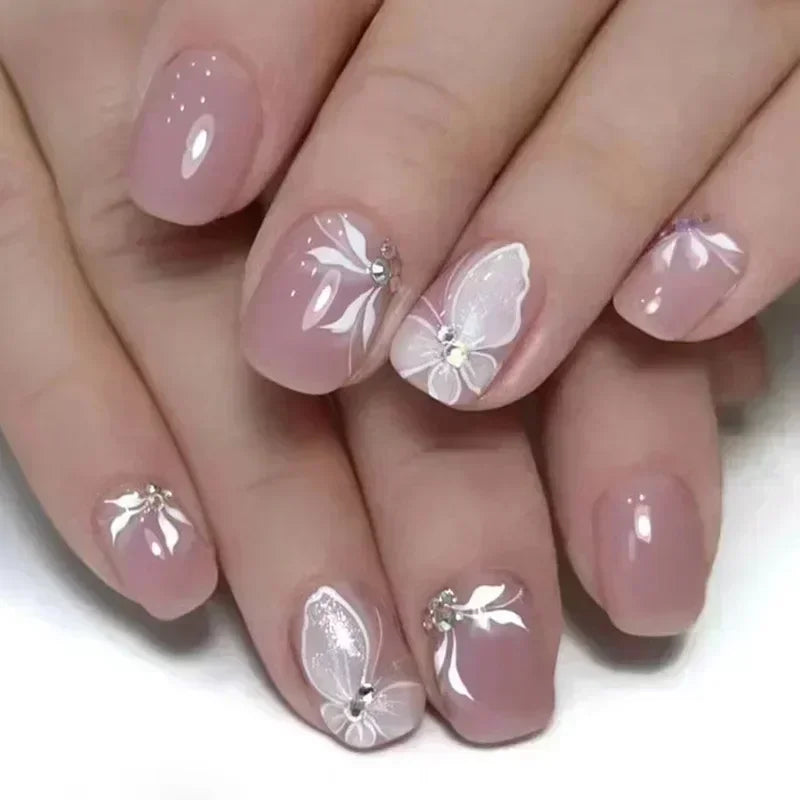 24Pcs Press on Fake Nails Short Square Black Starlit Sky Full Cover Tips