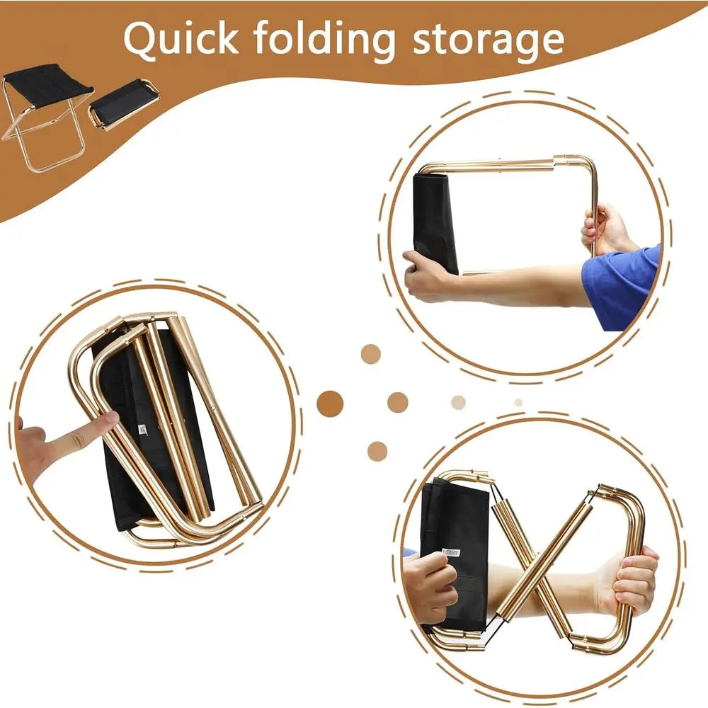 Lightweight Portable Folding Stool for Camping, Outdoors, Gardening, and Beach with Carry Bag - Gold and Black Canvas