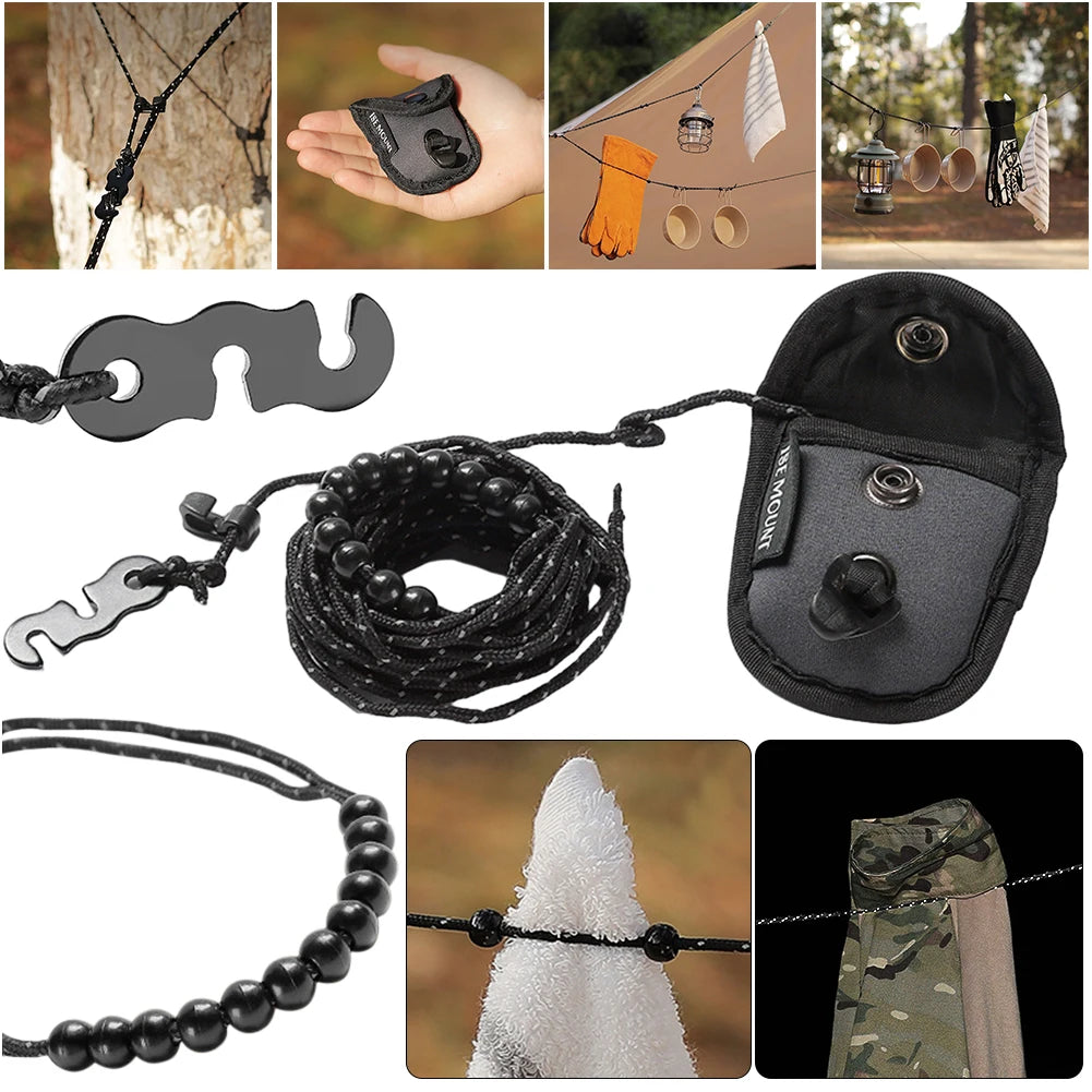 3M Stretchable Camping Clothesline | Portable Travel Drying Rope with 12 Clips
