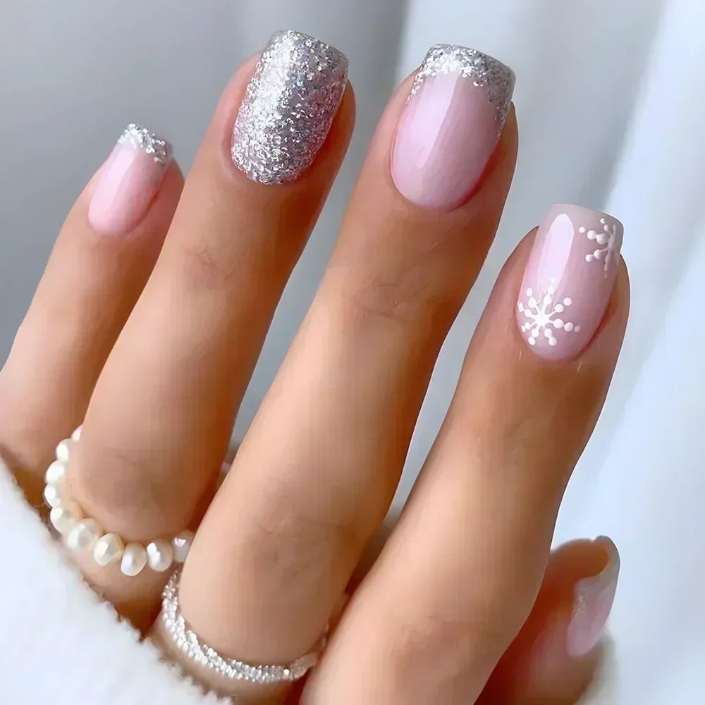24Pcs Press on Fake Nails Short Square Black Starlit Sky Full Cover Tips
