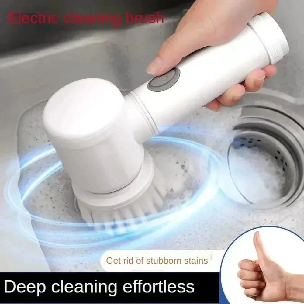 Cordless Electric Spin Scrubber – USB Rechargeable Waterproof Cleaning Brush with 5 Replaceable Heads