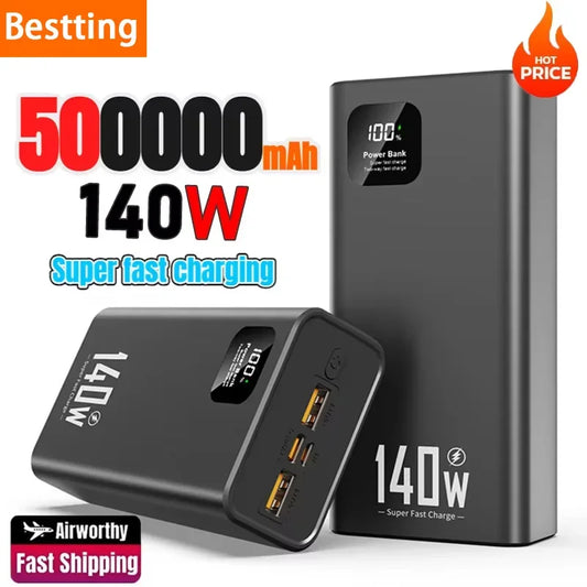 140W Super Fast Charging Power Bank – High Capacity Portable Battery for iPhone, Samsung & More