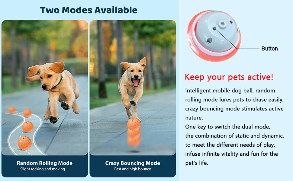 Smart Interactive Dog Toy Ball – USB Rechargeable Automatic Bouncing LED Pet Toy for Dogs & Cats