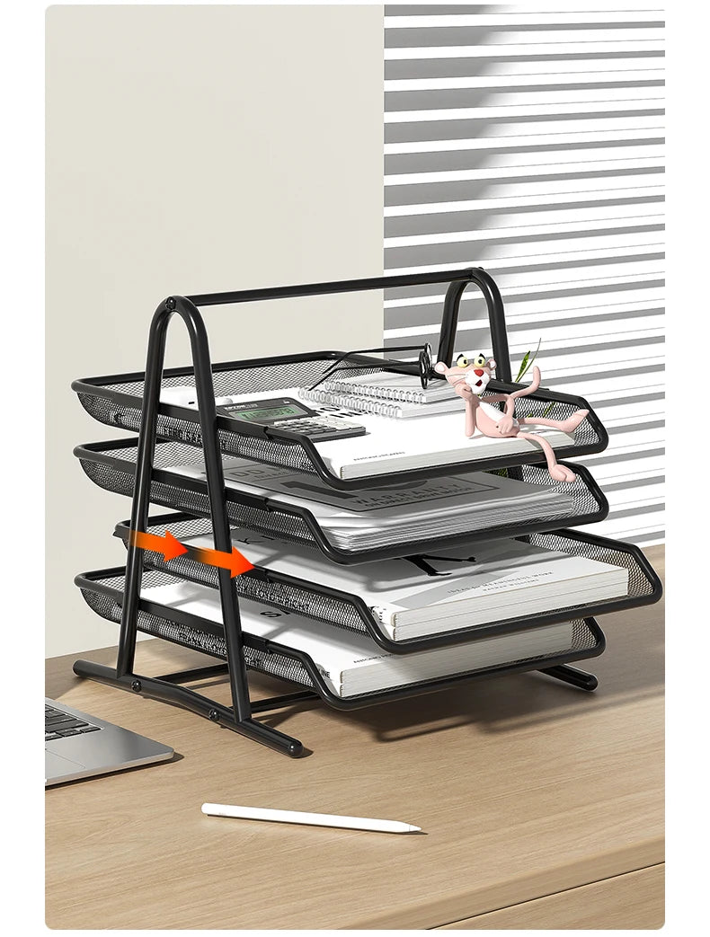 Mesh Paper Organizer Office Desk File Storage Trays Desktop Accessories Holder