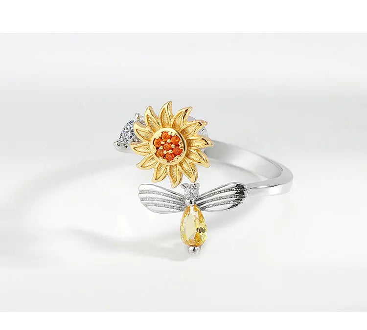 925 Sterling Silver Rotatable Sunflower Ring
