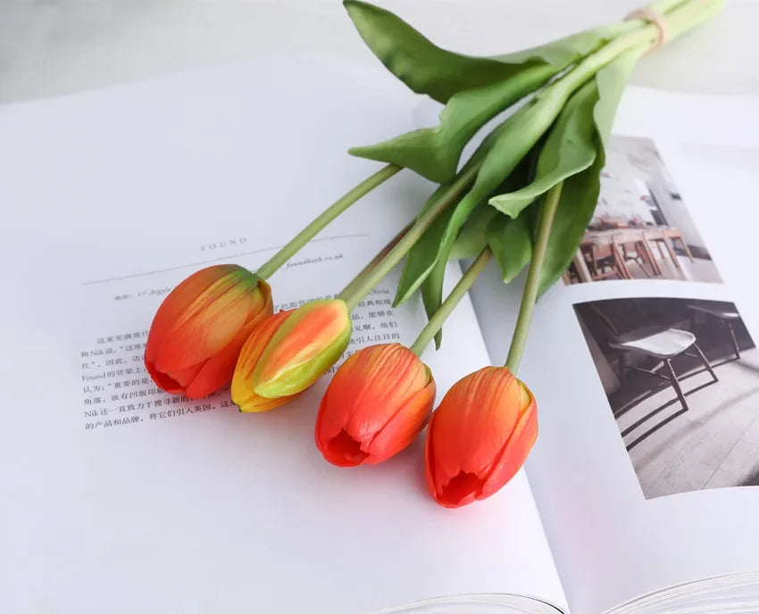 Real Touch Artificial Tulips Fake Flower Bouquet Home Wedding Table Decoration