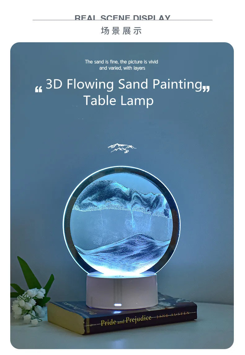 3D Quicksand Table Lamp – Hourglass Sand Art Mood Light