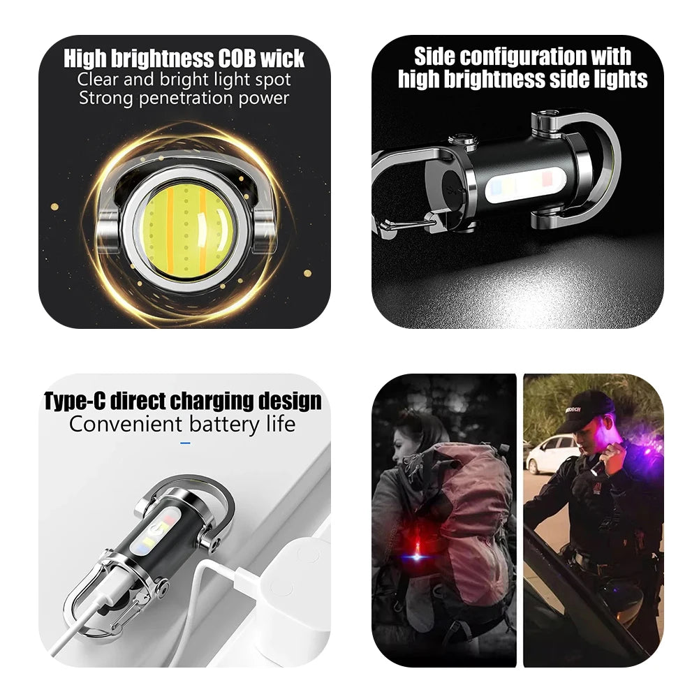 Rechargeable COB LED Keychain Flashlight – Multifunctional Portable Pocket Torch for Camping & Hiking