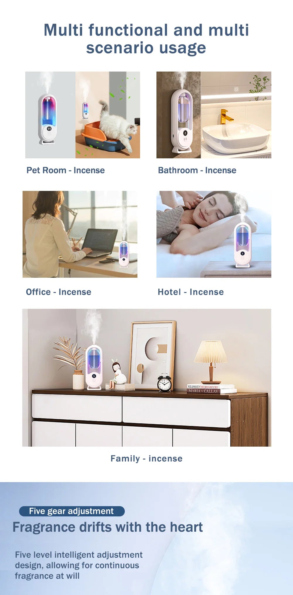 Rechargeable Portable Aromatherapy Diffuser 5 Speed Essential Oil Deodorizer