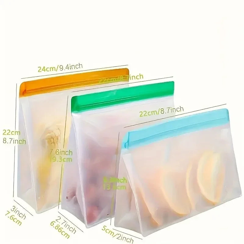 3-Pack Reusable Silicone Food Pouches | Leakproof Freezer & Storage Bags