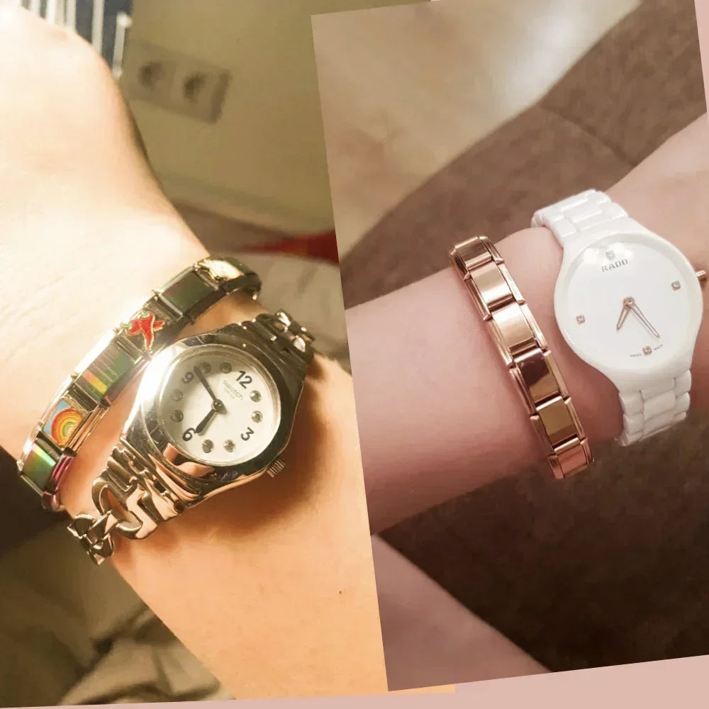 Italian Elastic Stainless Steel Charm Bracelet 9mm