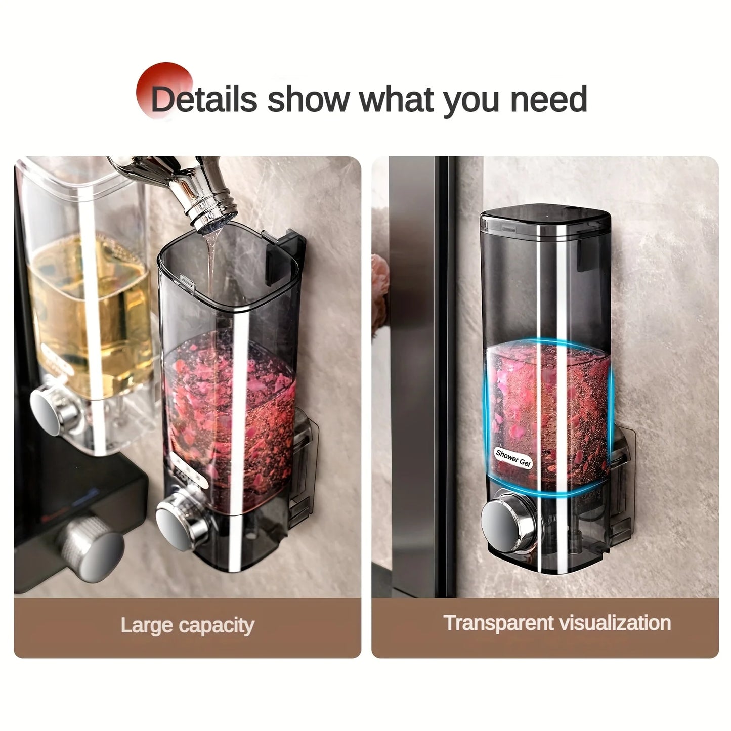 Wall Mounted Soap Dispenser – Drill-Free Easy Install Bathroom & Kitchen Organizer Storage Pump Dispenser