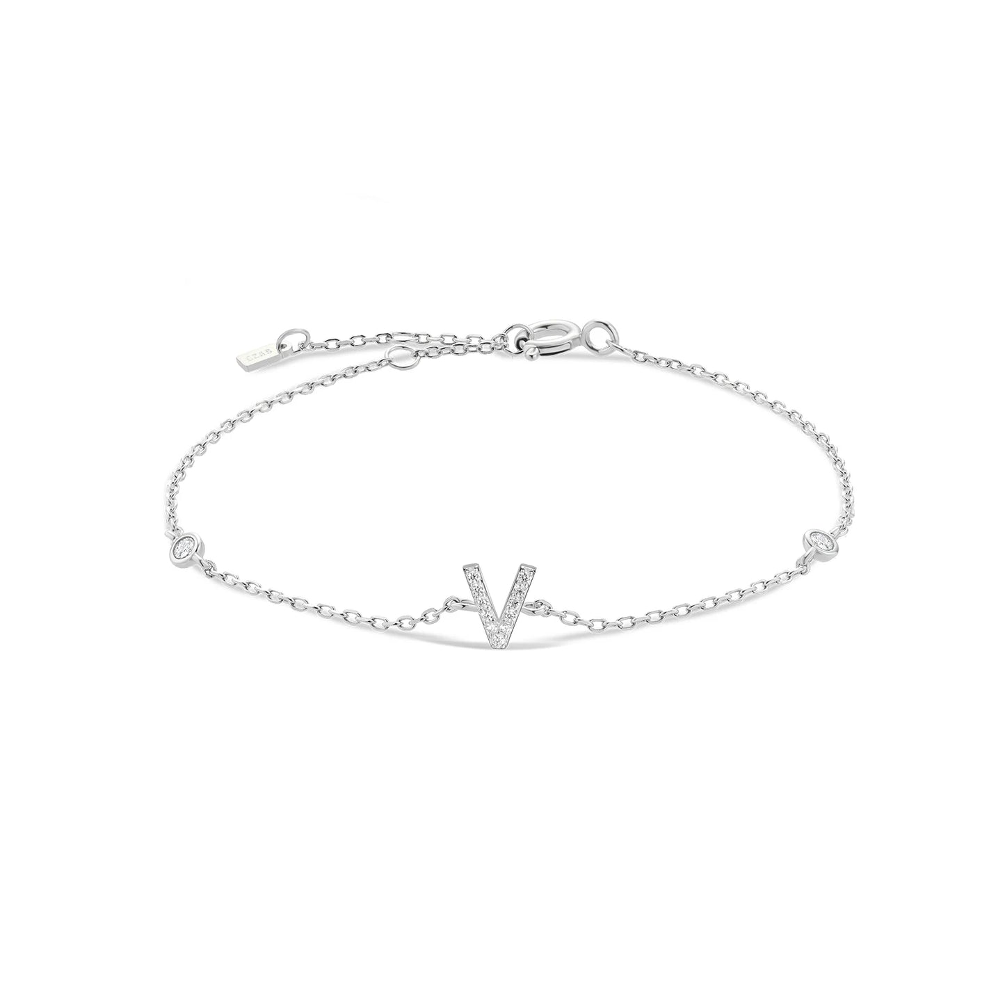 925 Sterling Silver Initial Letter Bracelet Gold CZ Zircon Alphabet Monogram