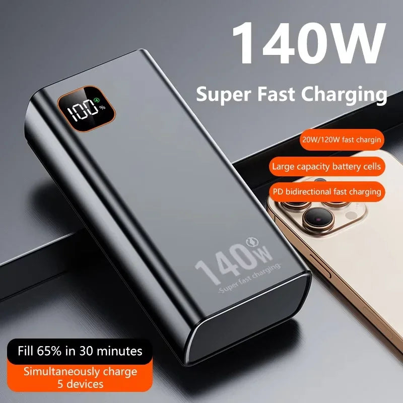 140W Super Fast Charging Power Bank – High Capacity Portable Battery for iPhone, Samsung & More