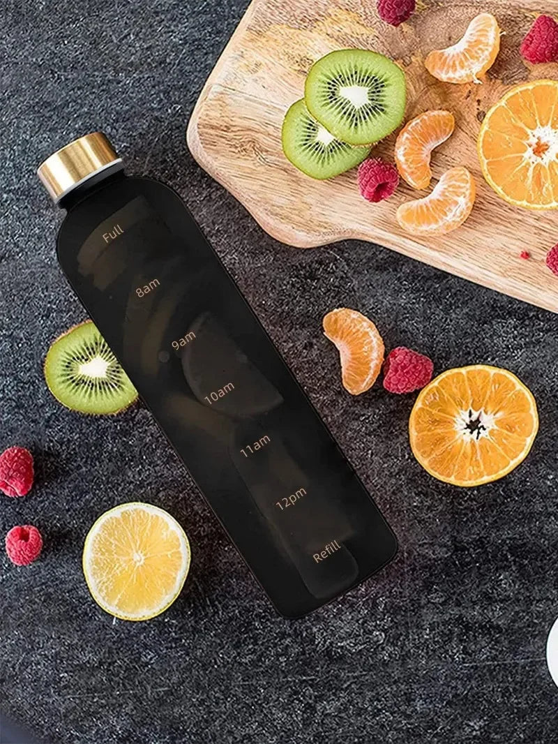 1-Liter Motivational Water Bottle | Sports Bottle with Time Markers & Stickers