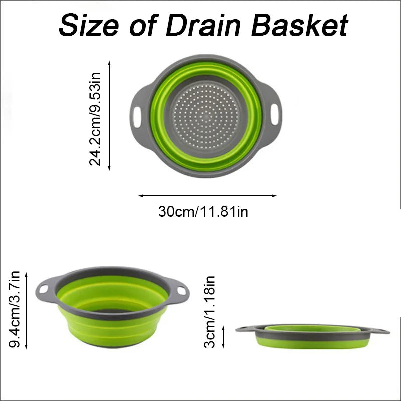 Collapsible Silicone Colander Strainer – Foldable Multi-Purpose Kitchen Basket for Pasta, Fruits & Vegetables