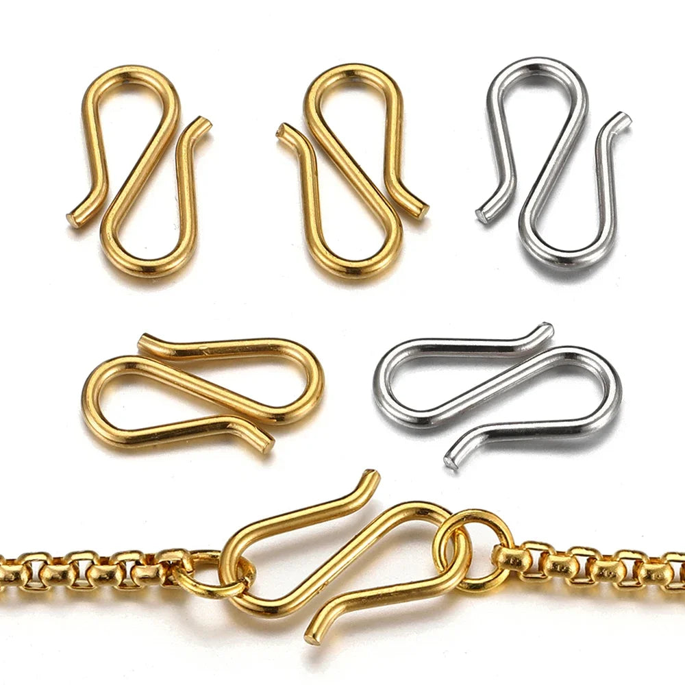 20Pcs Stainless Steel Gold S Hook Clasps DIY Necklace Bracelet Connectors