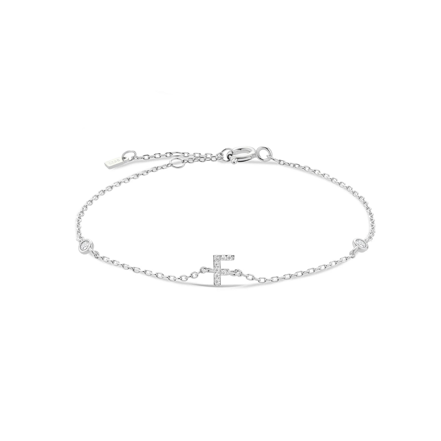 925 Sterling Silver Initial Letter Bracelet Gold CZ Zircon Alphabet Monogram
