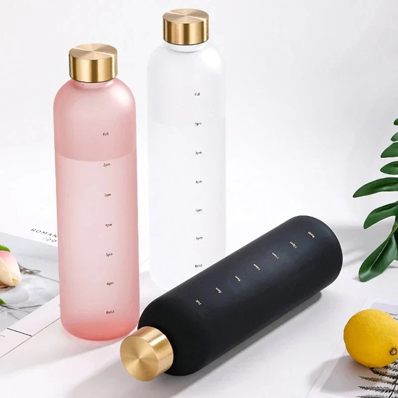 1-Liter Motivational Water Bottle | Sports Bottle with Time Markers & Stickers