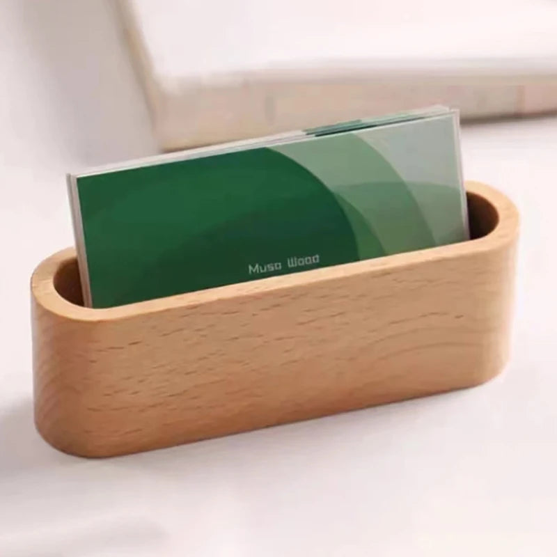 Wooden Business Card Holder with Pen Slot