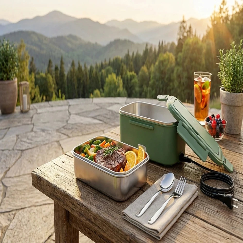 80W Portable Electric Heated Lunch Box | Leakproof Stainless Steel Food Warmer