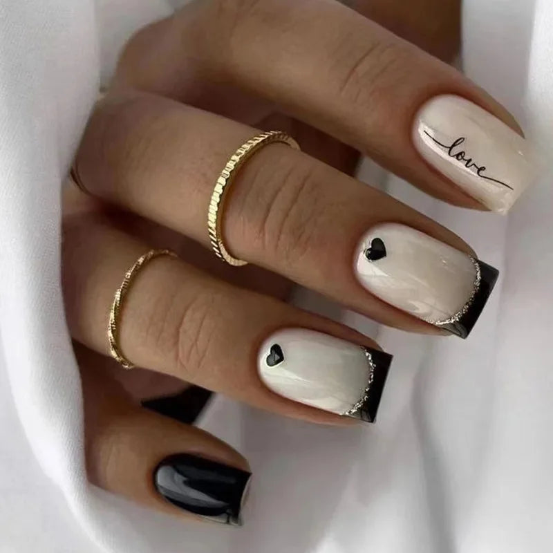 24Pcs Press on Fake Nails Short Square Black Starlit Sky Full Cover Tips