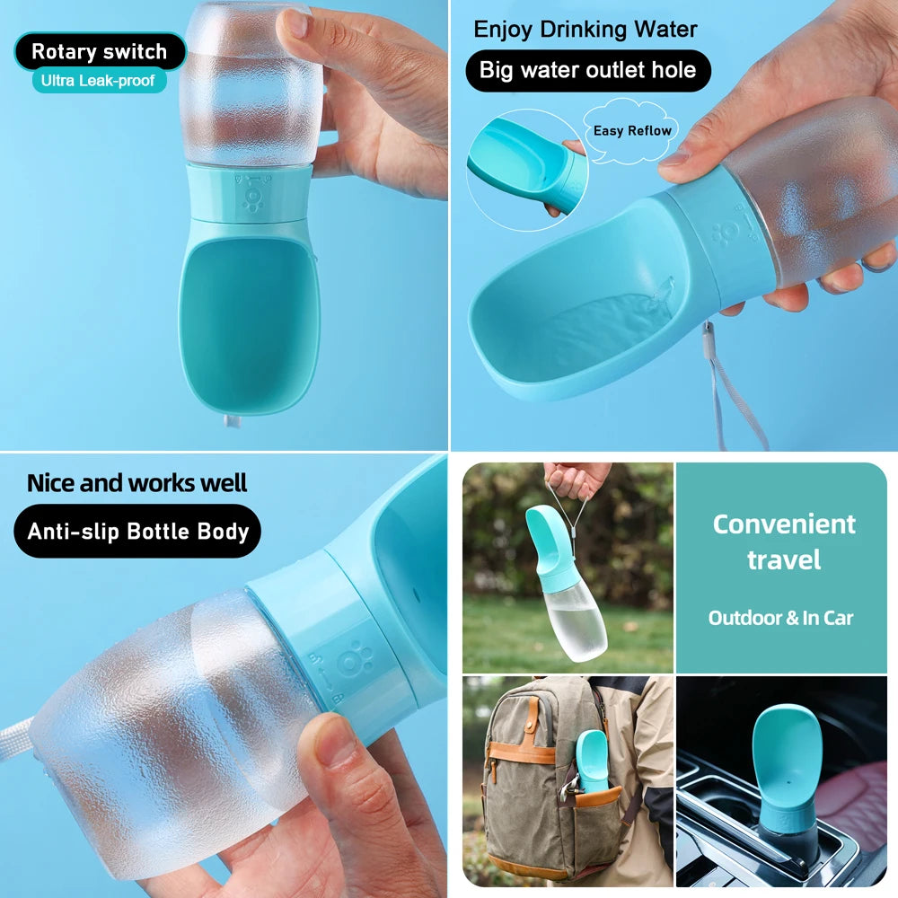 Portable Dog Water Bottle with Bowl – 300ml/500ml Pet Travel Water Dispenser for Dogs & Cats 🐶🐱