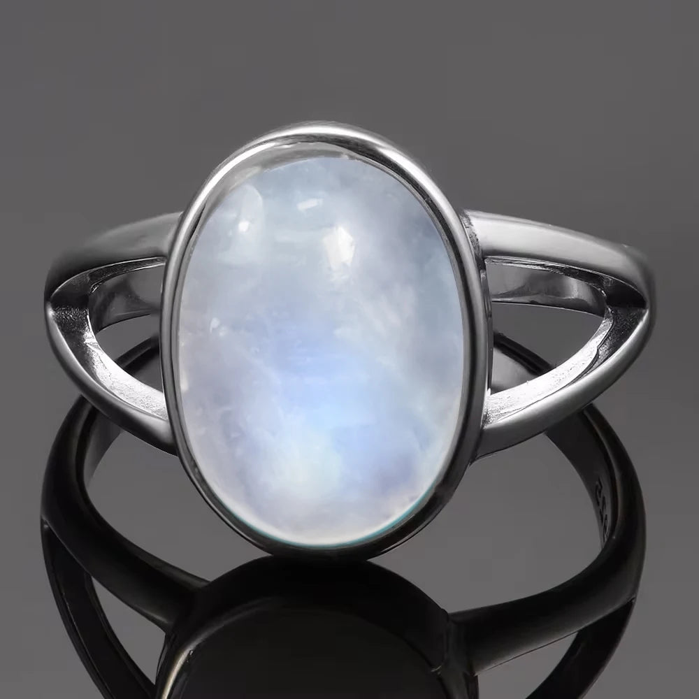 Vintage 925 Silver Ring Natural Moonstone Flower Ring 925 Hollow Eye Shape Round Sun And Moon Ring Fine Jewelry for Women Men