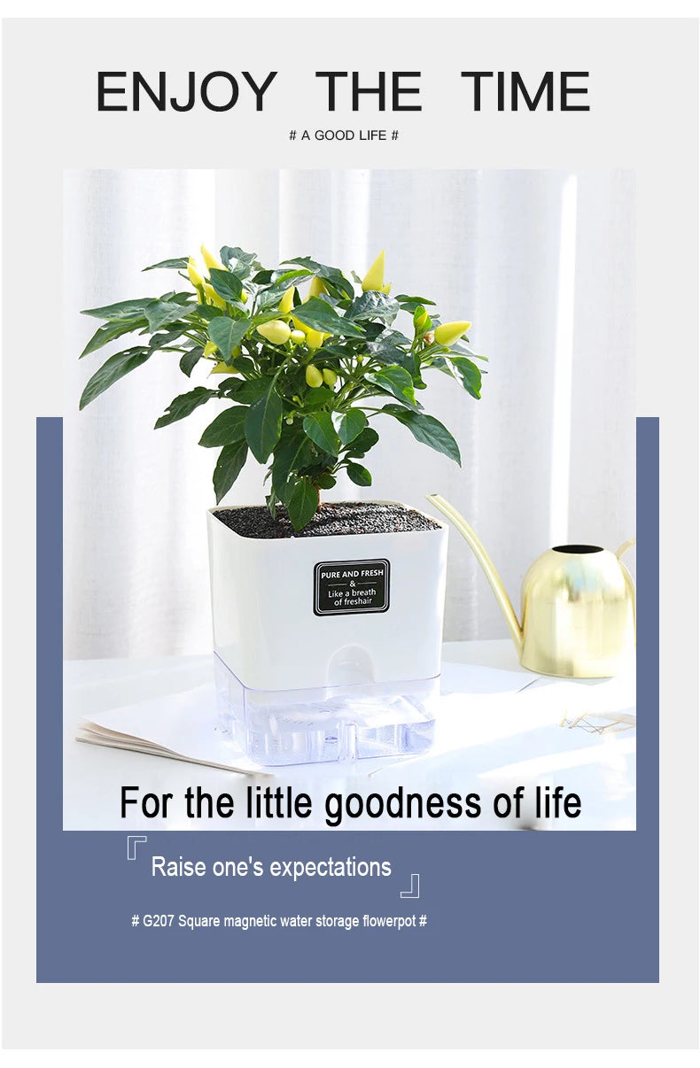 Self Watering Pot Double-deck Magnetic Plastic Self-absorbent Cotton Lazy Flower Pot Fashion Flowerpot Home Garden Pots Supplies