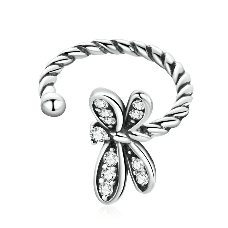 BAMOER 925 Sterling Silver Mono Clip Earrings for Girl CZ Platinum Plated Ear Cuffs Non Piercing for Women Wedding Party Jewelry