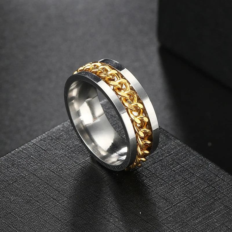 Anxiety Fidget Rings For Men Spining Titanium Stainless Steel Colorfully Spinner Rotatable Chain Jewelry Rotating Rings Men Gift