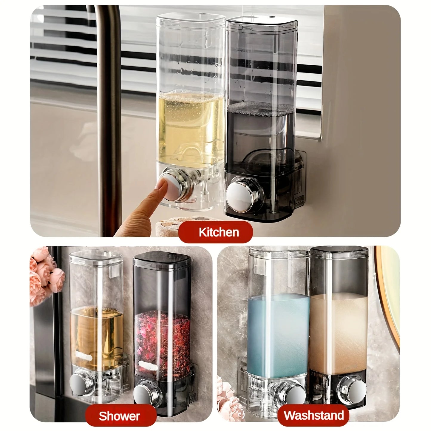 Wall Mounted Soap Dispenser – Drill-Free Easy Install Bathroom & Kitchen Organizer Storage Pump Dispenser