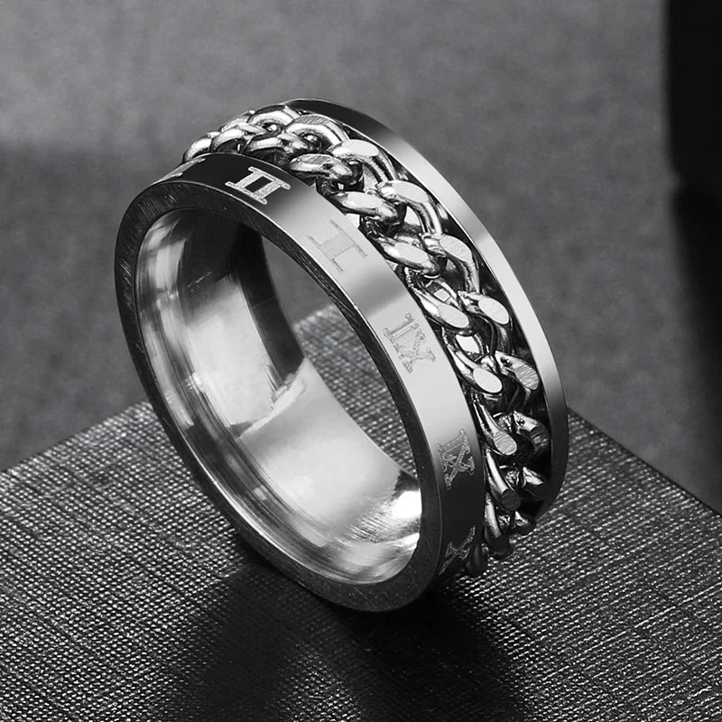 Anxiety Fidget Rings For Men Spining Titanium Stainless Steel Colorfully Spinner Rotatable Chain Jewelry Rotating Rings Men Gift