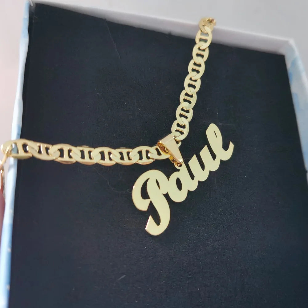 LeeChee Customized Name Letter Necklace | Stainless Steel Handmade Jewelry for Men