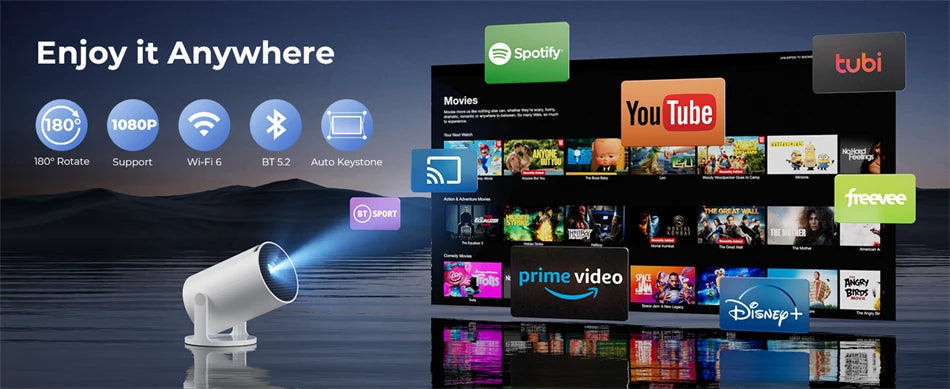 HY300 4K Mini Projector – Android 11 WiFi6 Portable Cinema