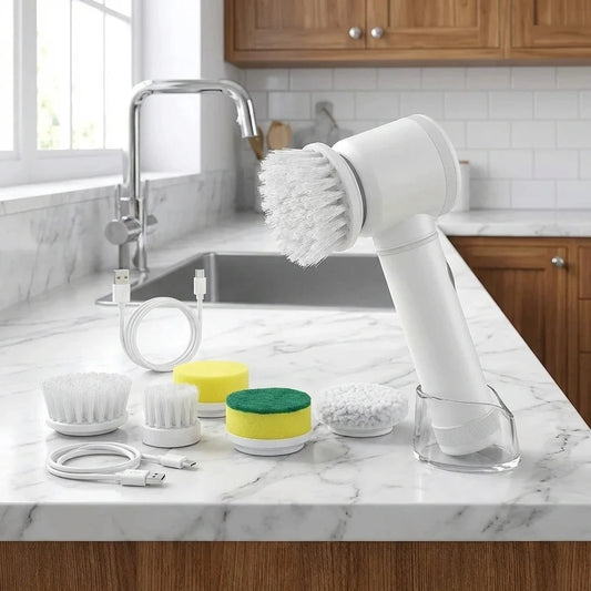 Cordless Electric Spin Scrubber – USB Rechargeable Waterproof Cleaning Brush with 5 Replaceable Heads