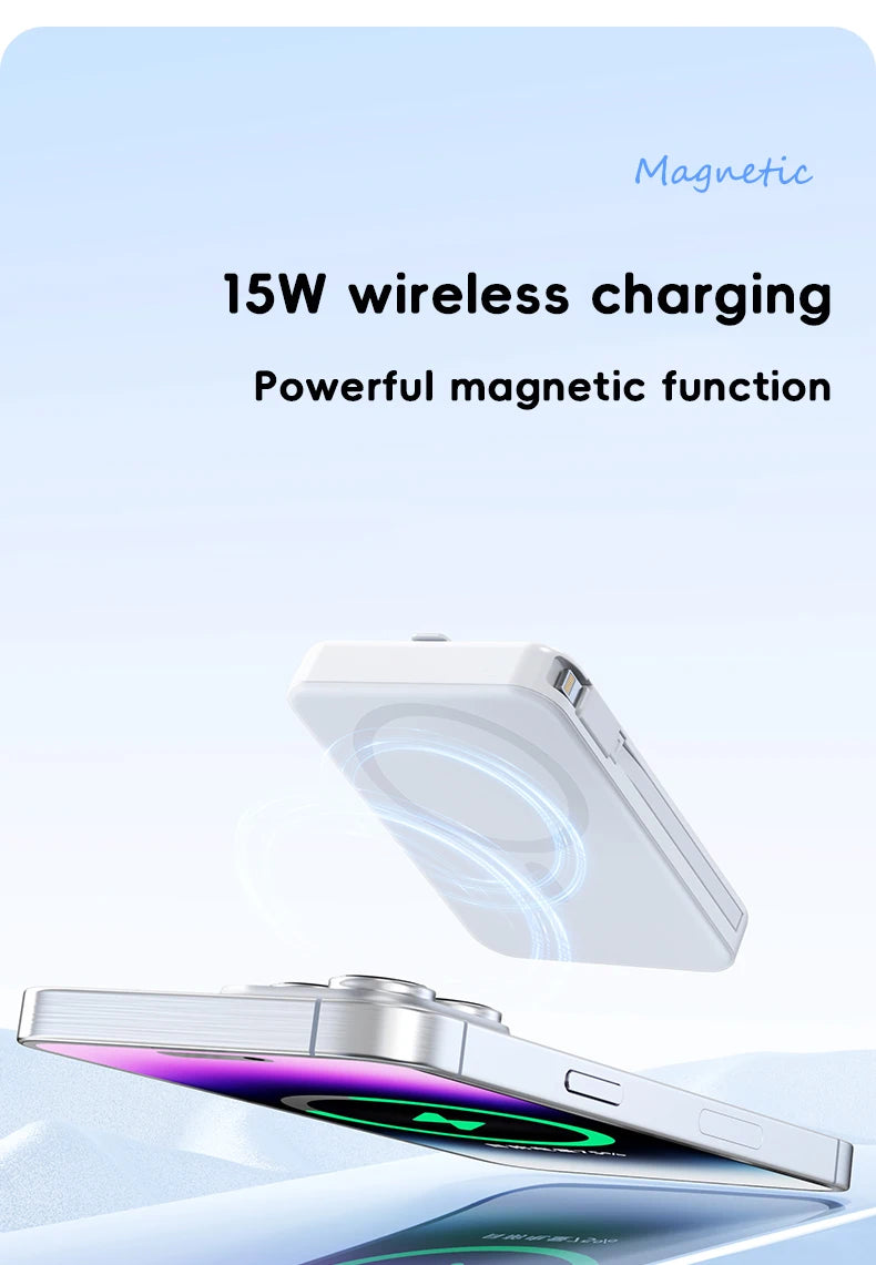 10000mAh Magnetic Wireless Power Bank with Built in Cables and Fast Charging Stand