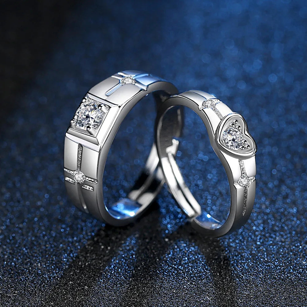 2Pcs 925 Sterling Silver Couples Ring Sets Light Polishing Simple Ring for Woman Man Classic Wedding Fine Jewelry Circle