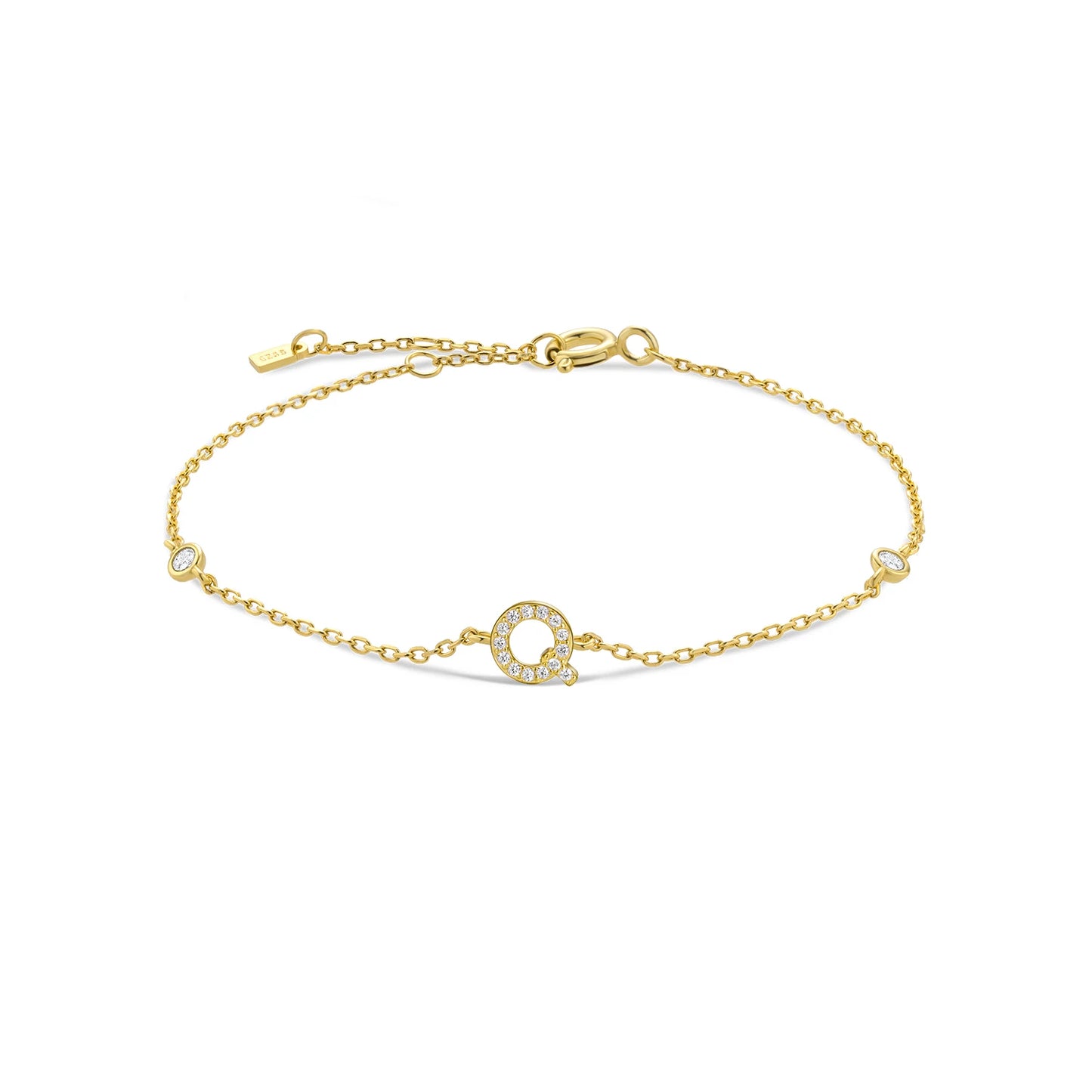 925 Sterling Silver Initial Letter Bracelet Gold CZ Zircon Alphabet Monogram