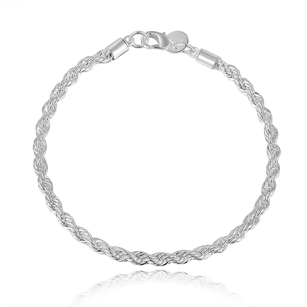 925 Sterling Silver Flat Chain Bracelet 4mm