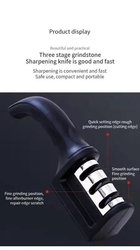 3 Stage Kitchen Knife Sharpener Handheld Manual Sharpening Stone Repair Tool