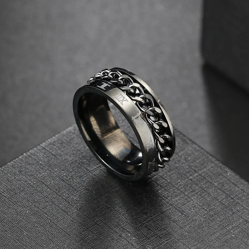Anxiety Fidget Rings For Men Spining Titanium Stainless Steel Colorfully Spinner Rotatable Chain Jewelry Rotating Rings Men Gift