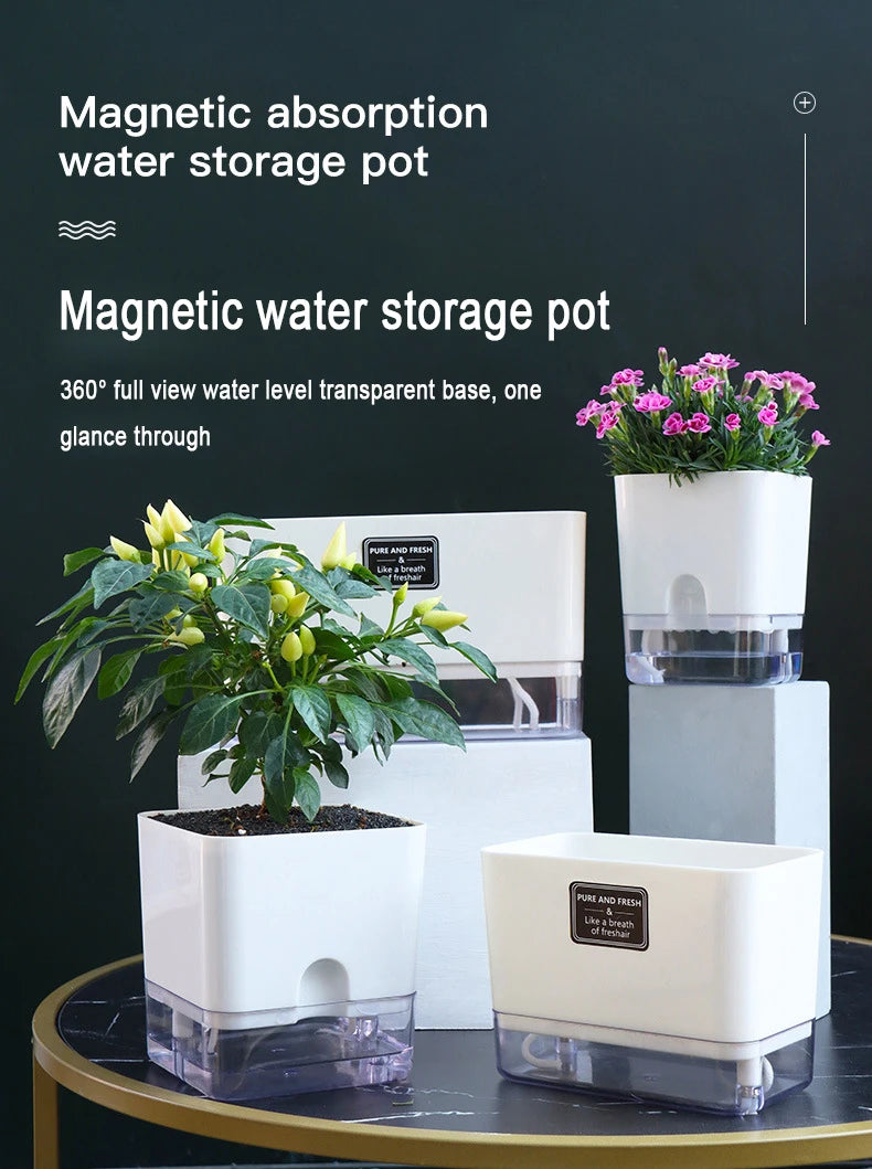 Self Watering Pot Double-deck Magnetic Plastic Self-absorbent Cotton Lazy Flower Pot Fashion Flowerpot Home Garden Pots Supplies