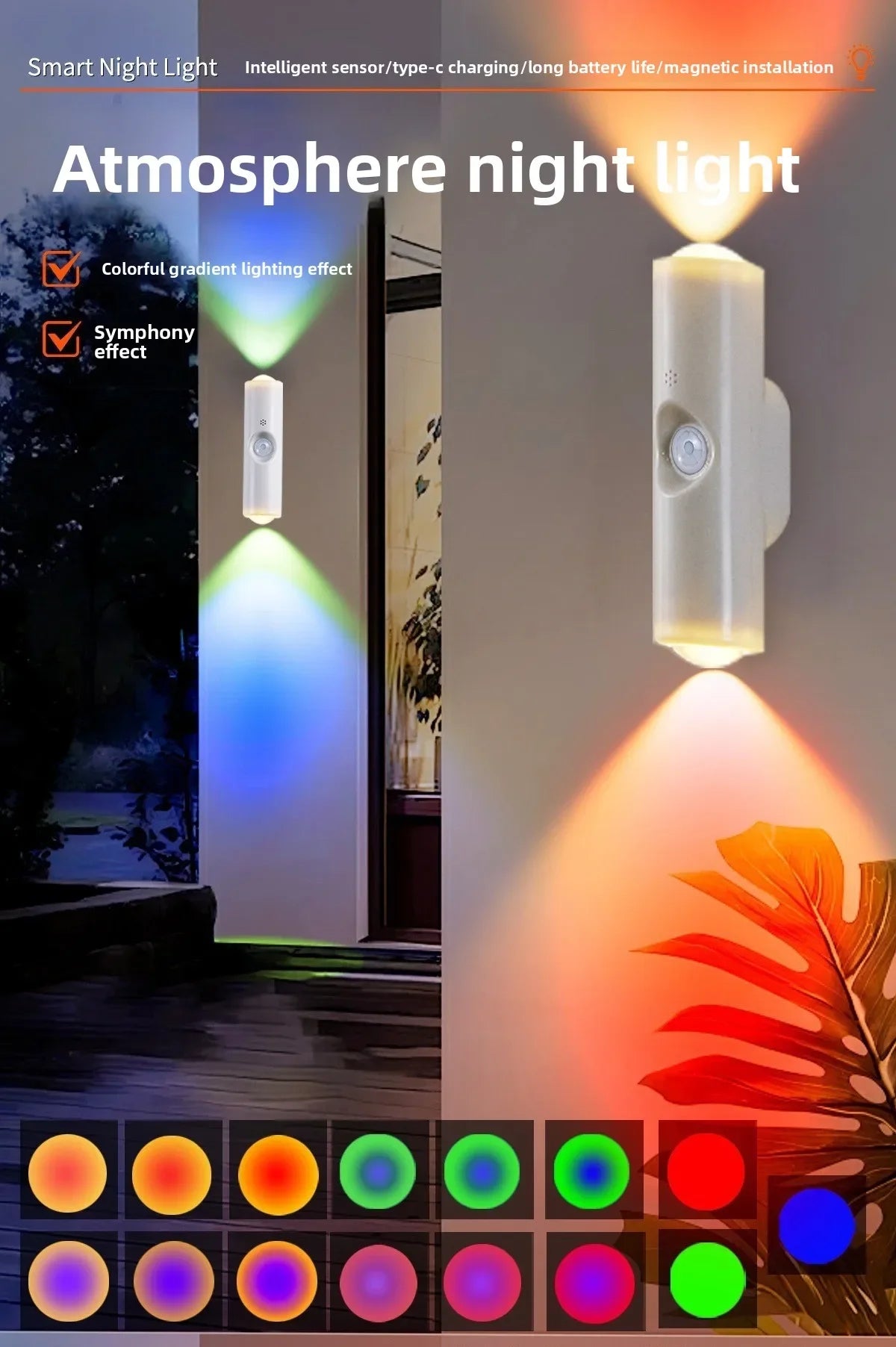 Smart RGB Motion Sensor Wall Light – Rechargeable Magnetic Night Lamp